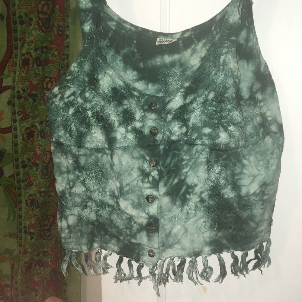 Green Boho frayed belly shirt